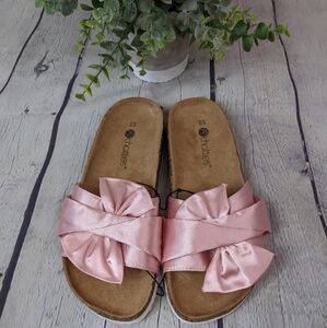Chatties Pink Satin Bow Slip On Sandals